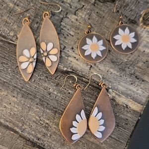 Set Of 3 Pair Boho Floral Copper Earrings - NWOT- Super Cute!
